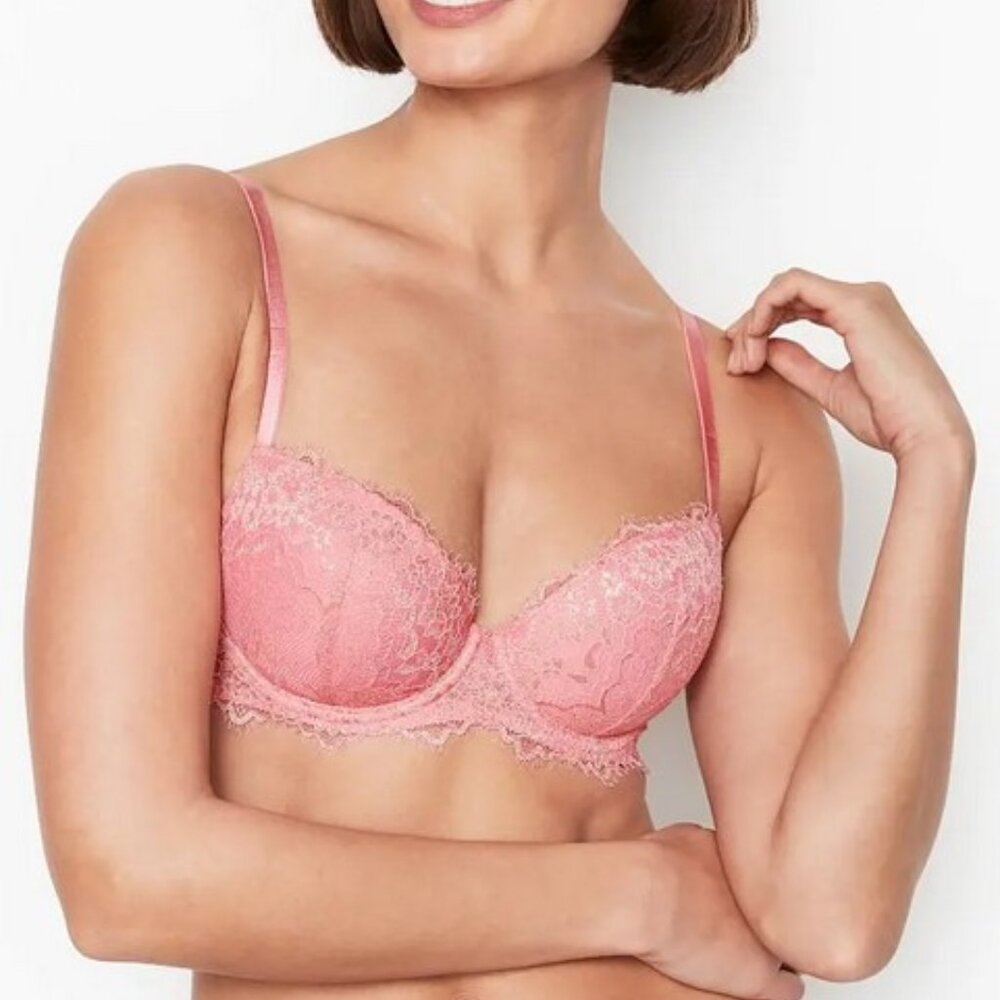 Victoria’s Secret Lace Dream Angels Lined Demi Bra in Pink Shimmer, 34DDD